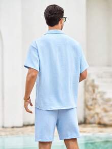 Mercer Haus 男士衬衫套装，度假风短袖衬衫和短裤休闲套装 - 淺藍色 - 查看 2