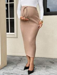 MaterniWear Maternity Khaki Knit Skirt – Autumn – Suitable For Both Elegant And Casual Looks. Winter - Khaki - View 6
