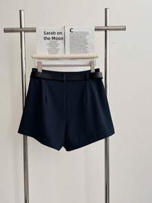 INAWLY Women's Summer Casual Versatile Solid Color Shorts - Navy Blue - View 2