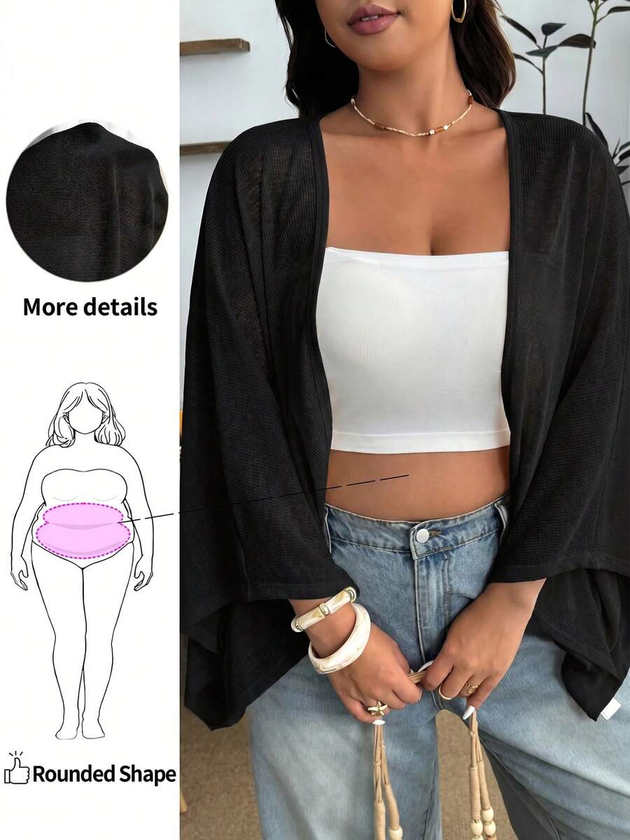 Enliva Plus Size Women's Solid Color Cardigan Shawl, Suitable For Vacation, Daily Wear, Beach Holiday Fall - Black - View 1