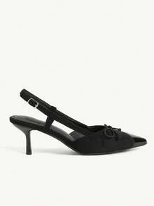 CUCCOO CHICEST French Black Pointed Stiletto High Heels, Back Empty Word With Bow Temperament Commuter Workplace Women's Shoes - Black - View 3