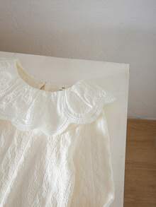 女童 T-shirt 春/秋季甜美風長袖上衣，麻花編織紋理大荷葉邊彼得潘領襯衫，百搭溫柔風格，適合日常/校園/派對穿著 - 米色 - 查看 6