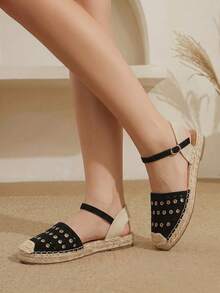 Styleloop Stylish Black Hemp Rope Sole Women's Flat Sole Shoes Comfortable And Breathable Commuting Suitable For Outdoor Vacation Travel Beach Shopping Daily Le Fall Shoes - Black - View 7