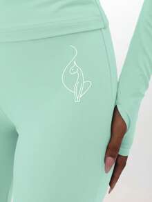 BABYPHAT Plus Size Flare Leg Pants With Cat Logo And Slogan Print, High Waist Bootcut - Mint Green - View 5