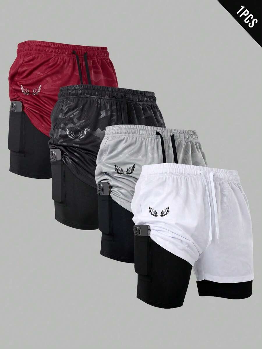 Gym Rark Men's Wing Print Drawstring Waist Double Layer Sports Shorts - White - View 1