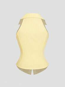 Sweetra Camicia estiva corta da donna senza maniche a righe con vita stretta - Giallo - Visualizzare 2