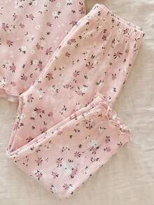 SHEIN 女嬰花卉印花上衣與長褲睡衣套裝 - 粉色 - 查看 3