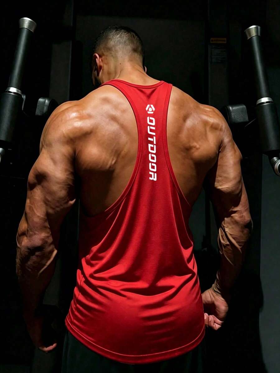 GymBeat 男士字母印花休閒百搭日常旅行運動T恤 - 紅色 - 查看 1