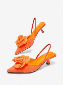 Eladyva Women's New Niche Elegant Comfortable Fashion Floral Decor High Heel Pumps - Orange - View 9