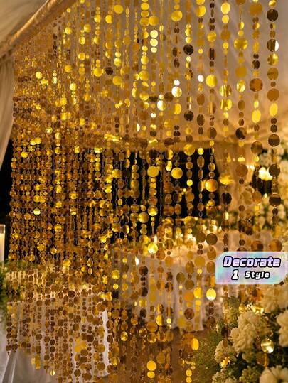 10/5/20 Peças Cortina de Lantejoulas Espelhadas Douradas - Guirlanda de Lantejoulas Pendurada, Adequada para Casamento, Noivado, Festa de Aniversário, Dia dos Namorados, Formatura - Decoração Sem Necessidade de Energia