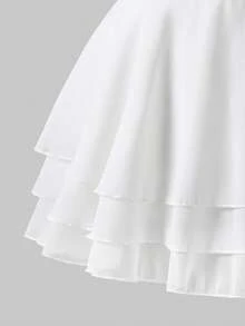 Teen Girl Summer Elegant Solid Color Halter Neck Dress - White - View 7