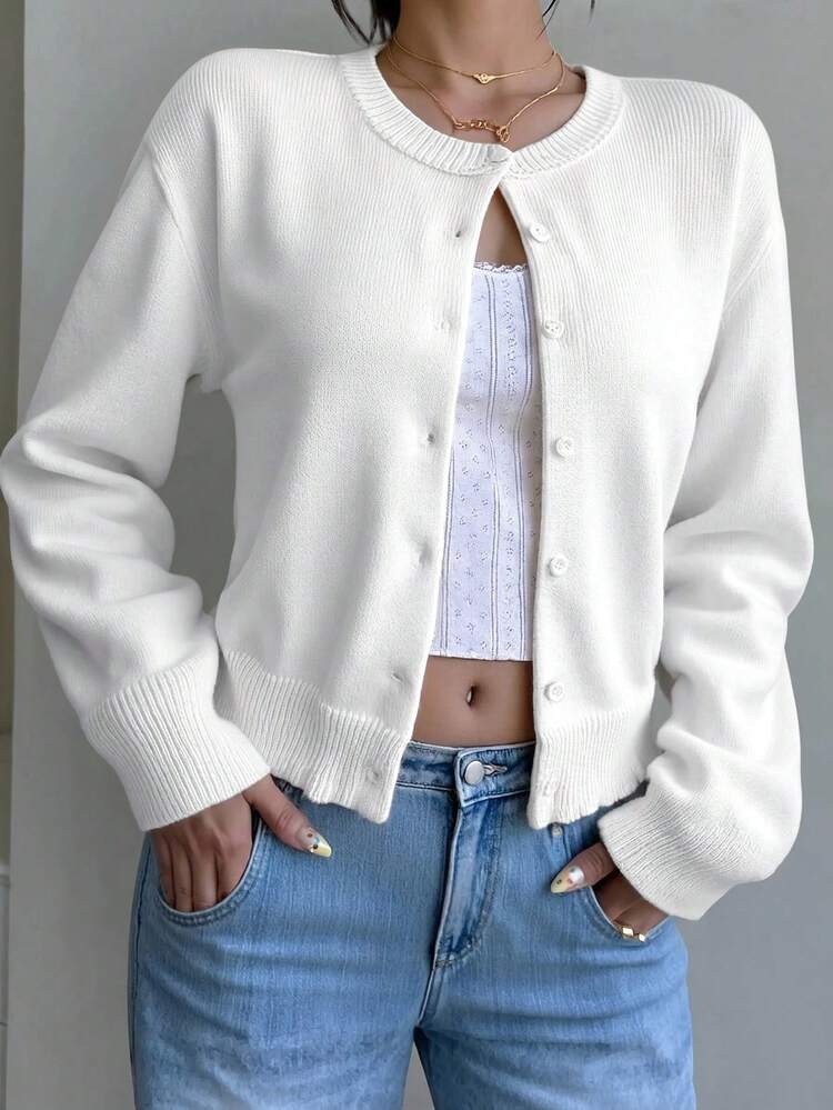 SHEIN 青少年女孩休閒百搭純色開襟衫 - 白色 - 查看 6