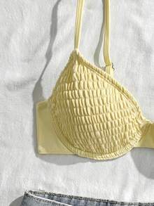 Swim Mod 26SS 春夏度假海灘黑色鋼圈聚攏可愛甜美比基尼上衣 - 鵝黃色 - 查看 4