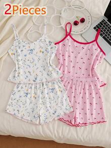 Tween Girl Ditsy Floral Camisole & Shorts Pajama Set - Multicolor - View 1
