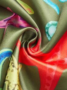 Chillnights Ensemble de pyjama satiné pour femmes avec col à revers, boutons devant, imprimé contrasté à rayures avec étoiles de mer, coquillages, corail et diamants de l'océan, jeune, vibrant et amusant - Multicolore - Voir 8