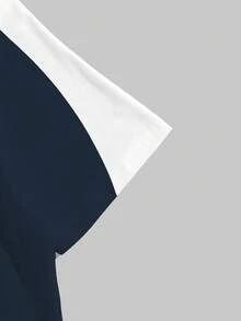 Manfinity Hypemode 新款時尚男士藍白配色不對稱拼色T恤，適合日常穿著與聚會 - 彩色 - 查看 3