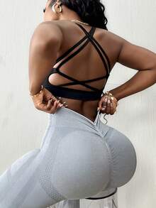 SHEIN Core Rhythm 女款無縫戶外啞光運動瑜伽褲，高腰高彈透氣吸汗，蜜桃臀提臀，百搭運動緊身褲，柔軟親膚，春季款 - 淺灰色 - 查看 5