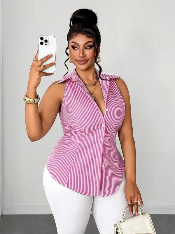 Maweii Plus-Size Women's Striped Sexy Vacation Off-The-Shoulder Shirt