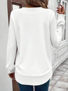 EMERY ROSE 女款休閒圓領長袖衛衣，33%棉，女款秋冬服飾，愛心印花，7月4日日，街頭風，街頭風格，適合日常通勤、約會、聚會、秋冬、夏季、聖誕節、新年、感恩節、派對、婚禮、海灘、畢業、優雅、休閒、外出 - 白色 - 查看 3