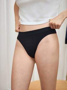 SHEIN 5 paquetes Tangas de punto acanalado sólido y sexy - Multicolor - Ver 1