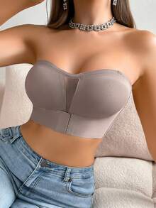 SHEIN 黑色性感直橫前扣式聚攏無肩帶防滑胸罩 - 淺灰紫 - 查看 4