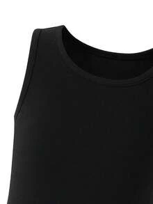 SHEIN 3pcs/Set Kids Young Girl Solid Color Long Sleeve T-Shirt, Tank Top And Leggings Set - Black - View 8