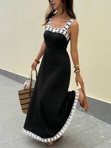 Serisse Women's Vacation Casual Boho Colorblock Embroidered Dress Vacation Black Floral Summer - Black - View 7