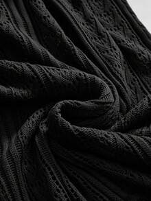 ROMWE Hippie Women's Faux Hand-Knitted V-Neck Fitted Long Sleeve Cardigan - Black - View 4