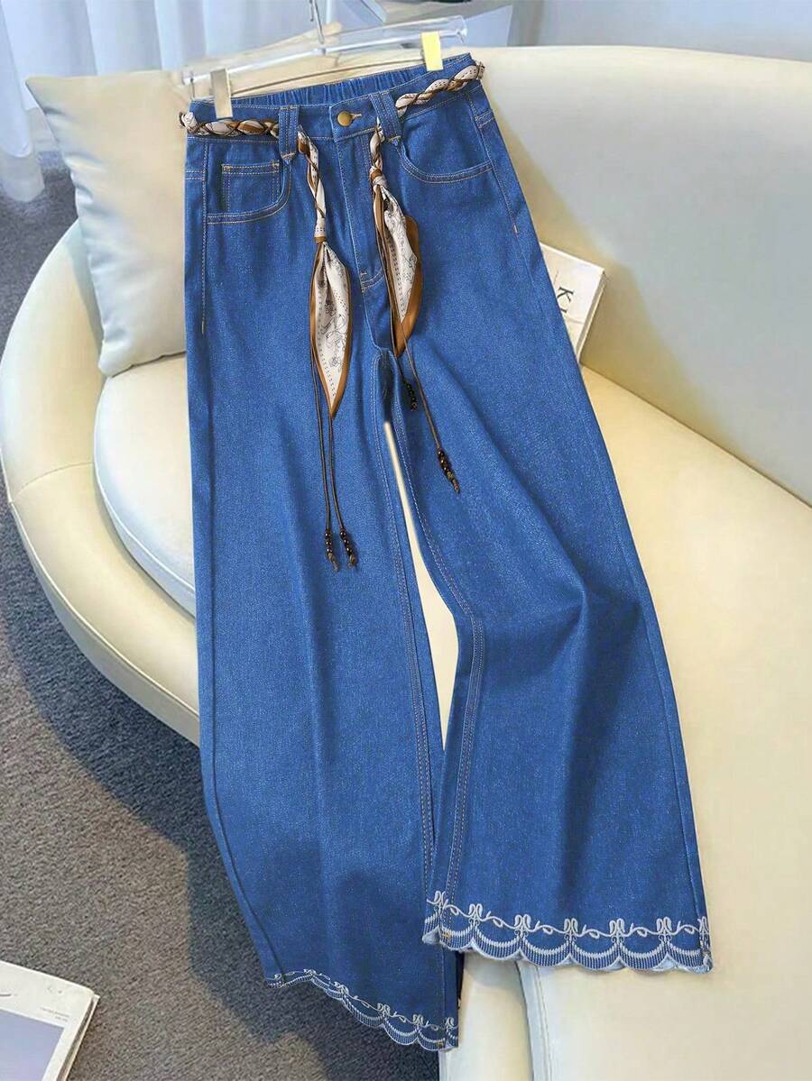 Flexra 大尺碼女款春夏刺繡牛仔褲 淺藍色 1960年代休閒風 - 中等水洗藍 - 查看 1