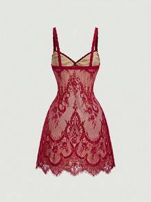 SHEIN MOD 女款花卉蕾絲性感細肩帶短洋裝 - 彩色 - 查看 5