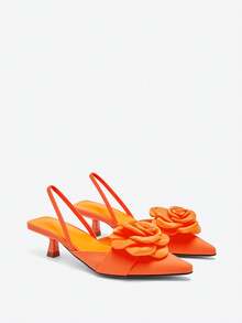 Eladyva Women's New Niche Elegant Comfortable Fashion Floral Decor High Heel Pumps - Orange - View 3