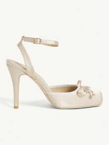 CUCCOO CHICEST Women Shoes Fashion Women's High Heels Shoes Bow Design Square Toe Wrinkled Sexy Party Banquet Wear High Heels - Apricot - View 6