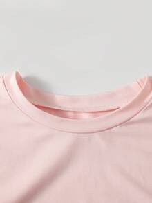 SHEIN 青少年女孩夏季修身 T 恤與裙子 2 件套，新款粉色純色短袖 T 恤與防走光裙裝 - 粉色 - 查看 6