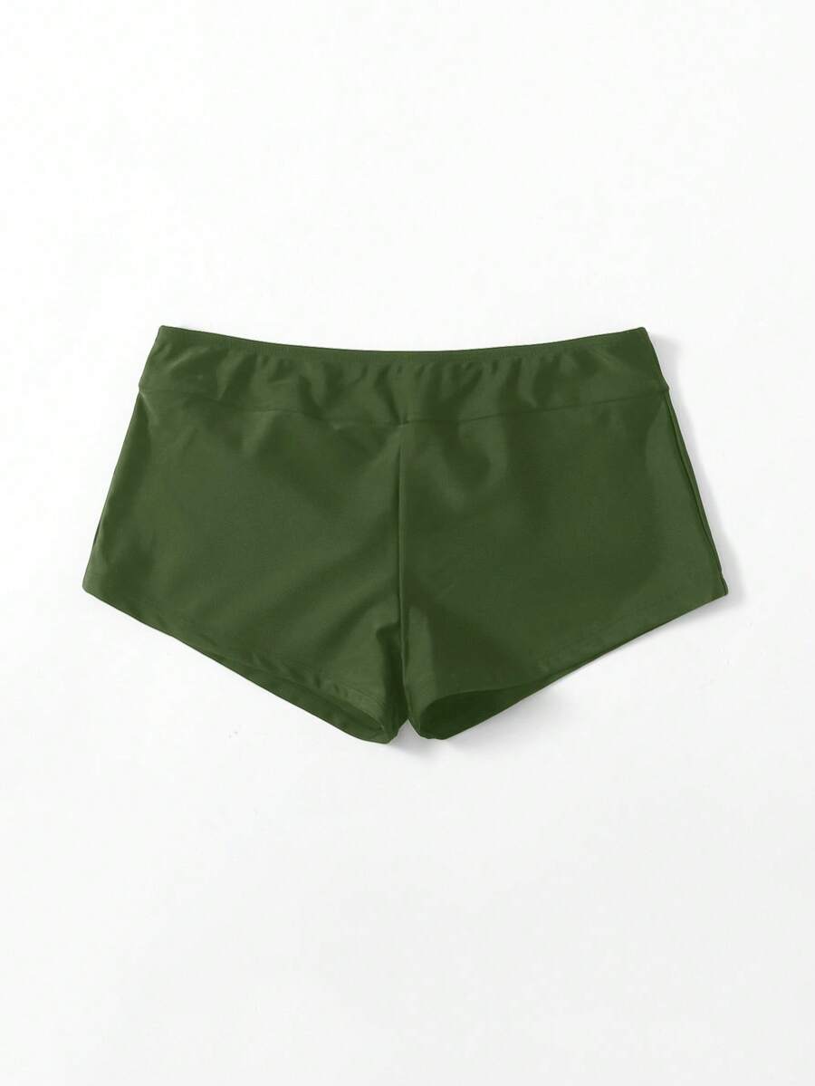 Swim Basics 女款純色休閒百搭泳短褲,適合海灘度假 - 軍綠色 - 查看 1