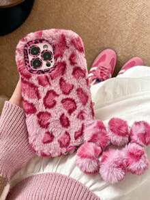 1pc Personalized Leopard‑Print Fluffy Bracelet Phone Case With Lens Bracket, Warm Autumn‑Winter Style, Compatible With IPhone 17 Pro Max/16 Pro/15/14/13/12/11 - Multicolor - View 2