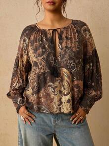 Levarali Plus Size Women's All-Over Print Casual Versatile Daily Wear Shirt Fall - Multicolor - View 7