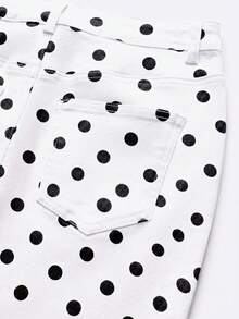 GlowEve Women's Polka Dot Pocket Casual Versatile Daily Denim Skirt - Black and White - View 3