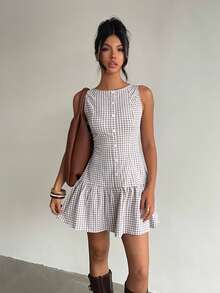Aloruh Damen Lässig Y2K Karomuster Mini-Kleid - Verschiedenfarbig - Übersicht 3