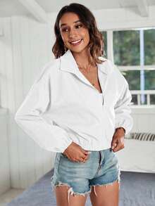 SHEIN Frenchy Zip Up Drop Shoulder Jacket In Autumn Going Out Travel White Basic Casual - White - View 6