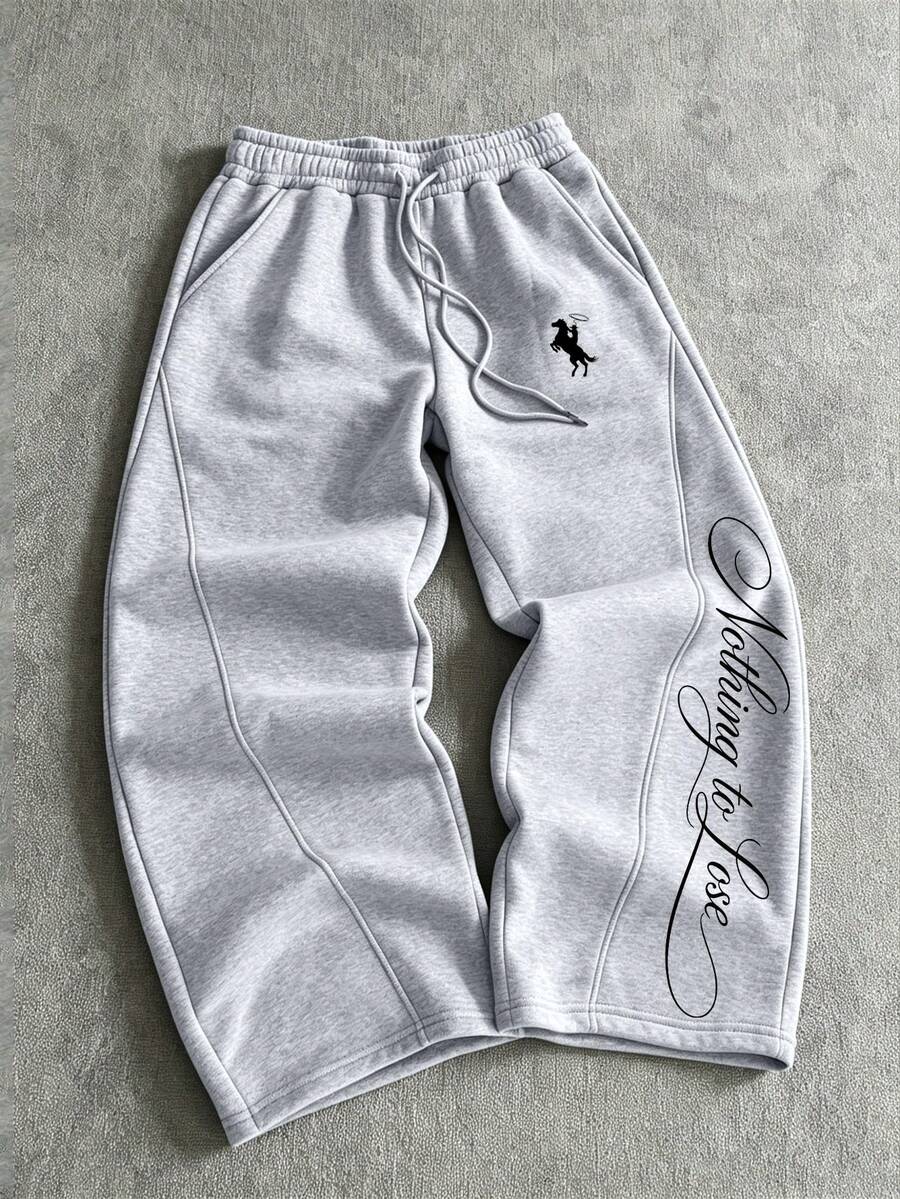Manfinity EMRG Men's Letter Print Drawstring Waist Pocket Sweatpants - Grey - View 1