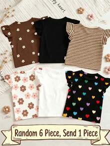 SHEIN Vintaside Kids 2026 春夏少女圓領荷葉袖可愛 T-shirt - 彩色 - 查看 2