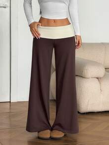 Vivamere Women's Casual Loose Fit Contrast Color Wide Leg Sweatpants Graduation Back To School Outfits Teacher Summer Cloth Lounge Grey ,Petite Women - Brown - View 7