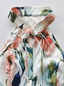 SHEIN PariChic Vestido corto sin mangas para mujer de verano con estampado floral, cuello halter con lazo estilo chino, cuello alto y cintura ceñida, elegante y favorecedor para citas, fiestas y uso casual - Multicolor - Ver 7