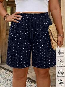 Comfylo Casual Simple Dark Blue Polka Dot Print Pattern Plus Size Pants Suitable For Summer - Multicolor - View 1