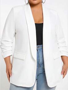 SHEIN Tall CURVE 大尺碼女款素色披肩領長袖西裝外套 - 白色 - 查看 6