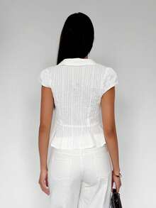 TRNVIE Women's Minimalist Casual Elegant Single-Breasted Blue White Striped Waist-Cinching Fashion Shirt Teachers' Day Office Brunch Summer - White - View 2