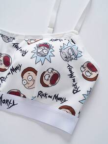 Rick and Morty X SHEIN Set Pakaian Dalam Camisole dan Celana Pendek Motif Kartun - Putih - View 9