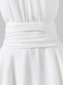 Teen Girl Summer Elegant Solid Color Halter Neck Dress - White - View 6