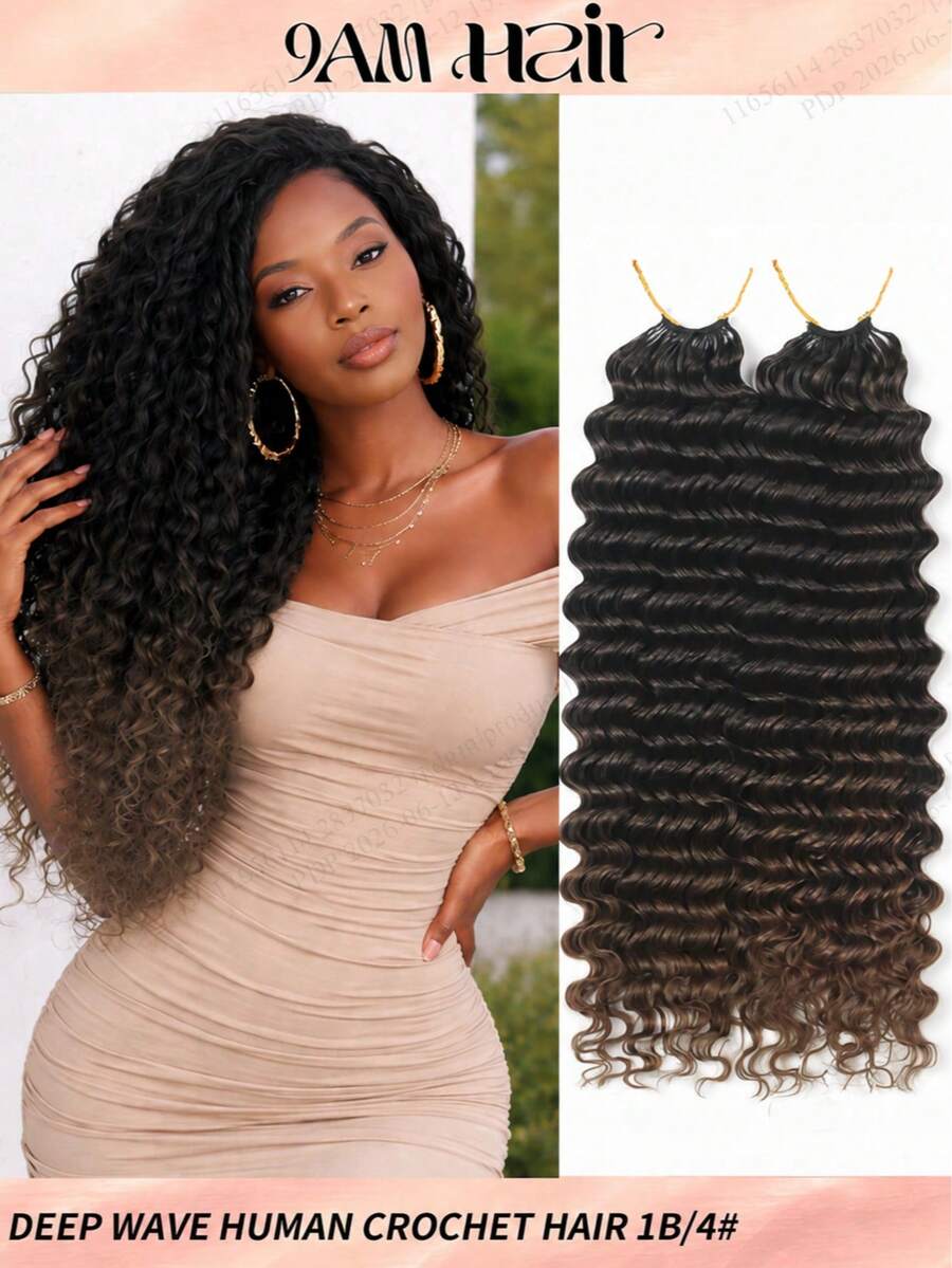 Boho Braids 波西米亚风辫子奇迹结真人钩针编织发,深波浪18英寸120克羽毛钩针编织真人发,女士专用,预先分离,隐形湿发钩针编织接发 T1B/4 - T1B/4# - 查看 1