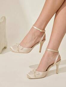 CUCCOO CHICEST Women Shoes Fashion Women's High Heels Shoes Bow Design Square Toe Wrinkled Sexy Party Banquet Wear High Heels - Apricot - View 7